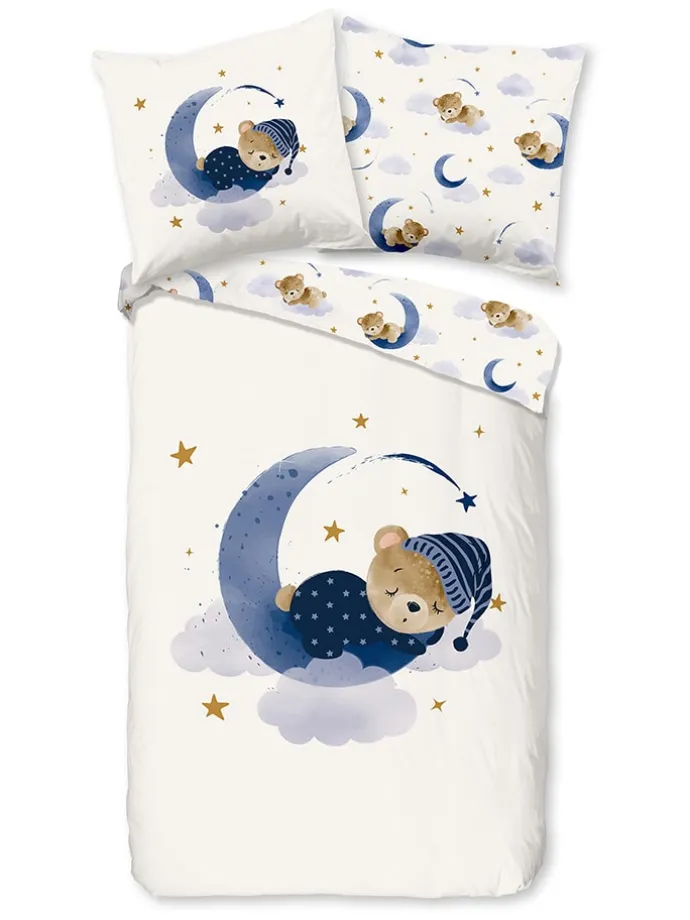 Bettwäsche-Set "Sleeping" in Creme/ Dunkelblau