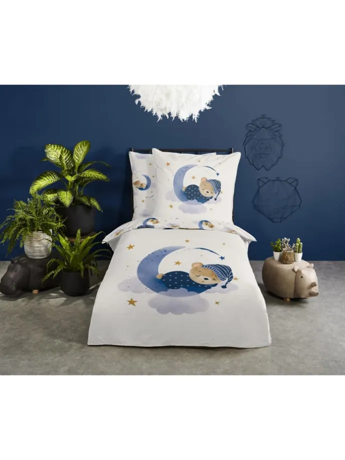 Bettwäsche-Set "Sleeping" in Creme/ Dunkelblau