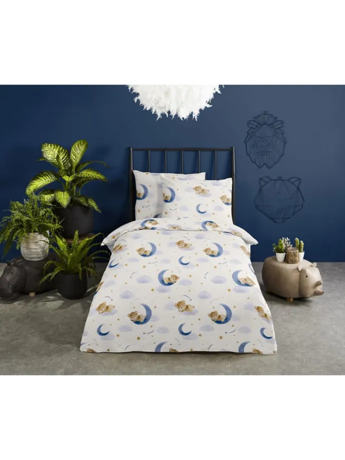 Bettwäsche-Set "Sleeping" in Creme/ Dunkelblau