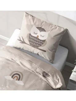 Bettwäsche-Set "Waldtiere - Eule, Igel, Bär" in Beige