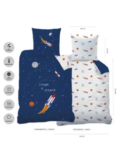 Bettwäsche-Set "Weltall, Rakete, Planeten" in  Dunkelblau