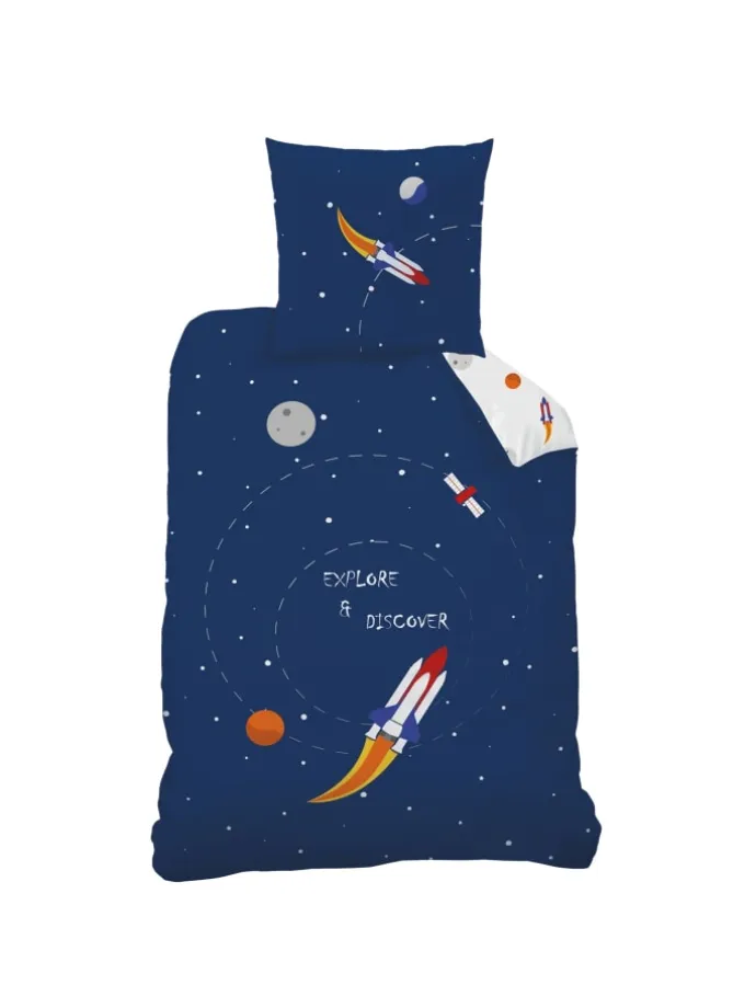 Bettwäsche-Set "Weltall, Rakete, Planeten" in Dunkelblau