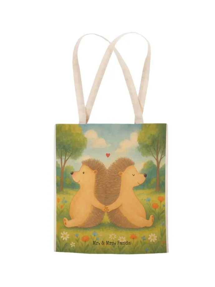 Beutel Tasche Igel händchenhaltend Design ohne ... in Weiß