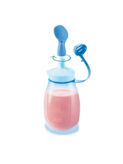 Biegsame Trinkflasche und Löffel PAPU PAPI in babyblau