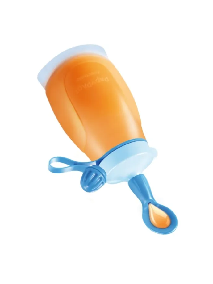 Biegsame Trinkflasche und Löffel PAPU PAPI in babyblau