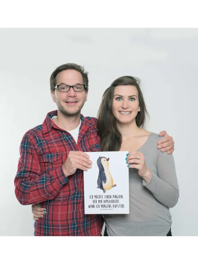 Bild Pinguin mHerzieren mit Spruch in Weiß