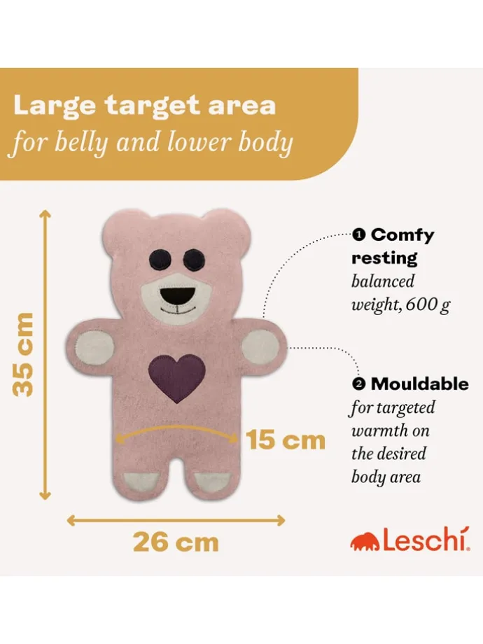 Bio-Körnerkissen "Bär Teddy" in Rosa - (L)40 x (B)4 x (H)14 cm