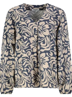 Bluse in Beige/ Blau