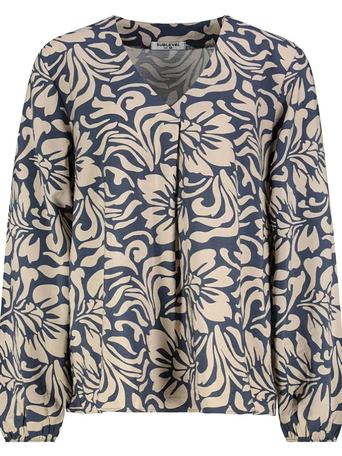 Bluse in Beige/ Blau