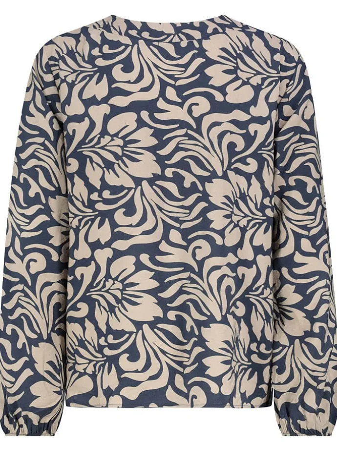 Bluse in Beige/ Blau