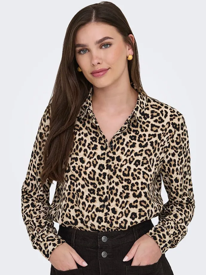 Bluse in Beige/ Schwarz