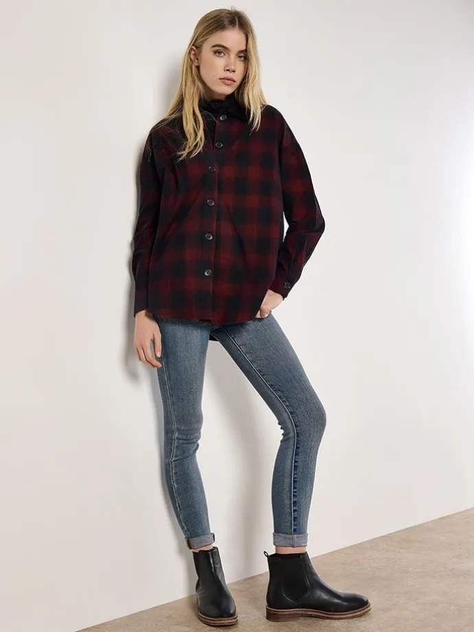 Bluse in Bordeaux/ Schwarz