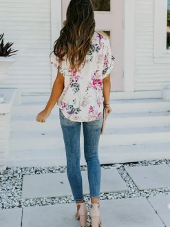 Bluse in Creme/ Blau