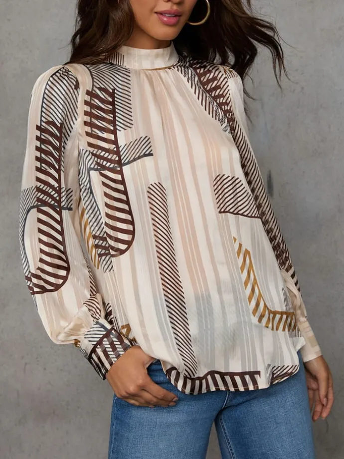 Bluse in Creme/ Braun