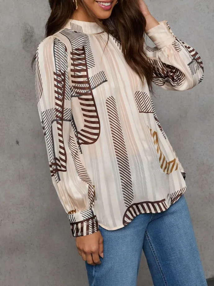 Bluse in Creme/ Braun