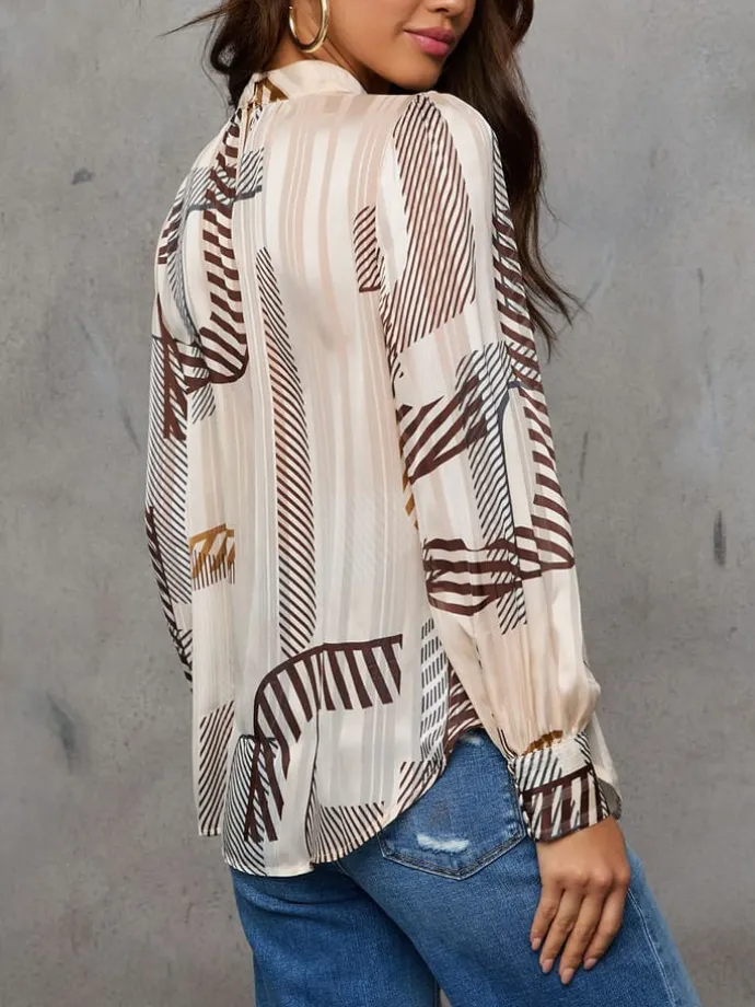Bluse in Creme/ Braun