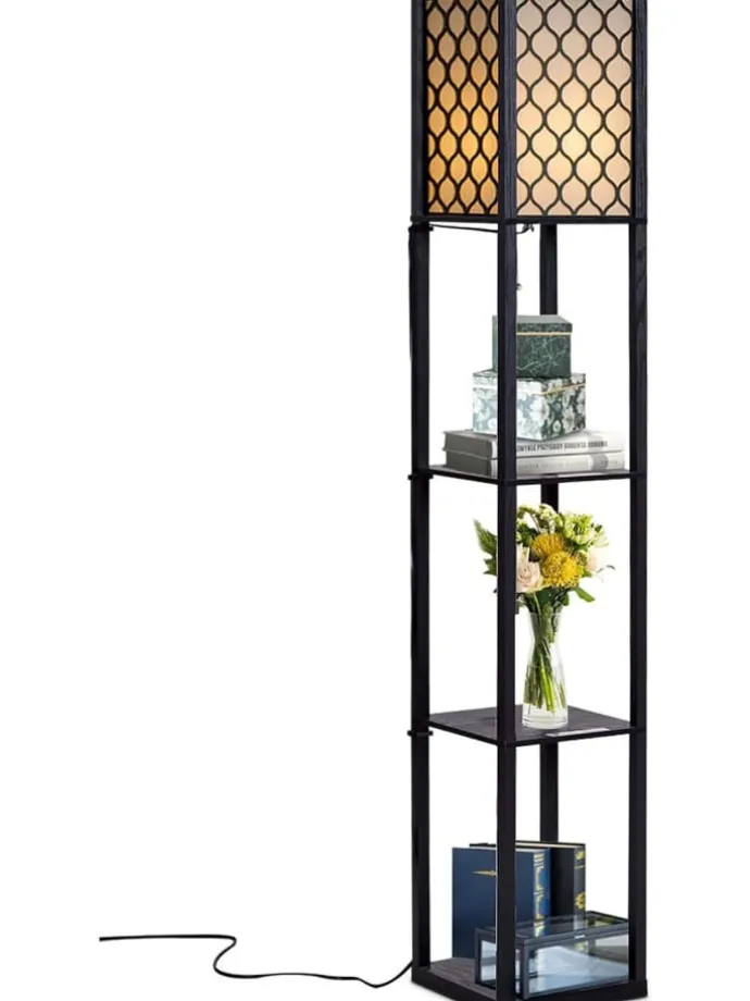Bodenlampe mit Regal in Schwarz