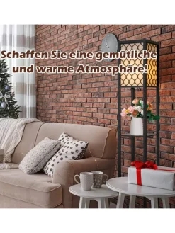 Bodenlampe mit Regal in Schwarz