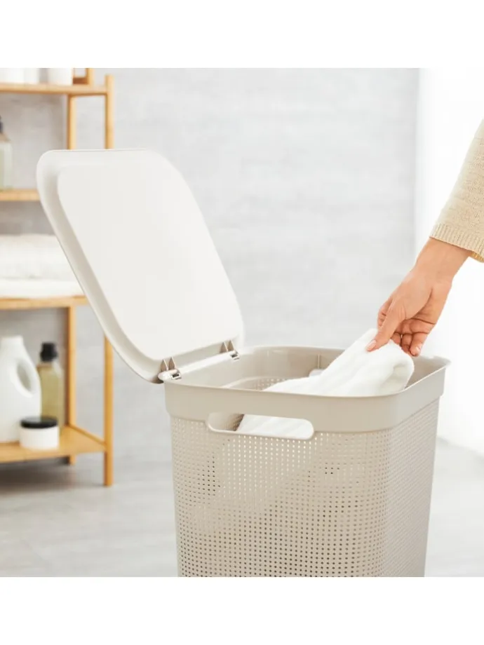 Brisen Wäschebox 50l mit Deckel und Griffe in Cappuccino