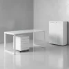 Büro-Set Schreibtisch Schrank Container Glasfront Modern in Weiß