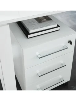 Büro-Set Schreibtisch Schrank Container Glasfront Modern in Weiß