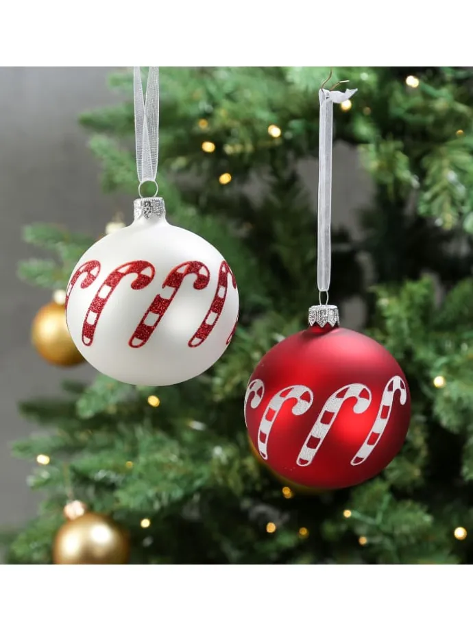Christbaumkugel Zuckerstange Weihnachtskugel Glas D: 8cm in matt weiß