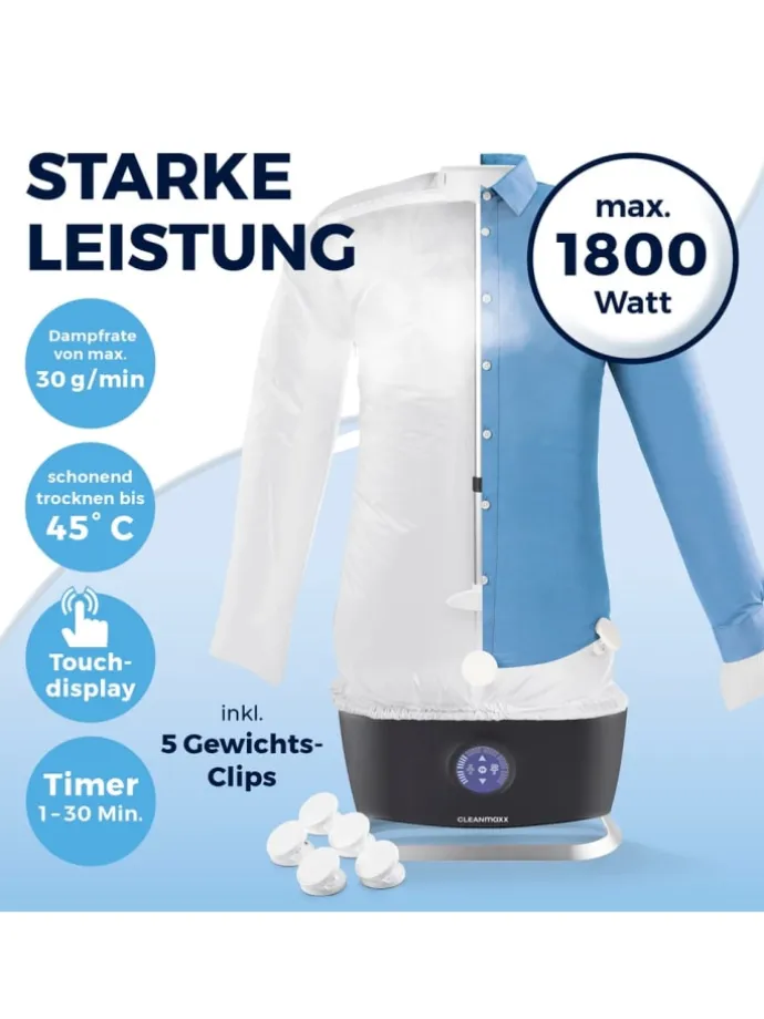 CLEANmaxx Bügler mit Dampffunktion für Hemden & Blusen + Bügler-Aufsatz für