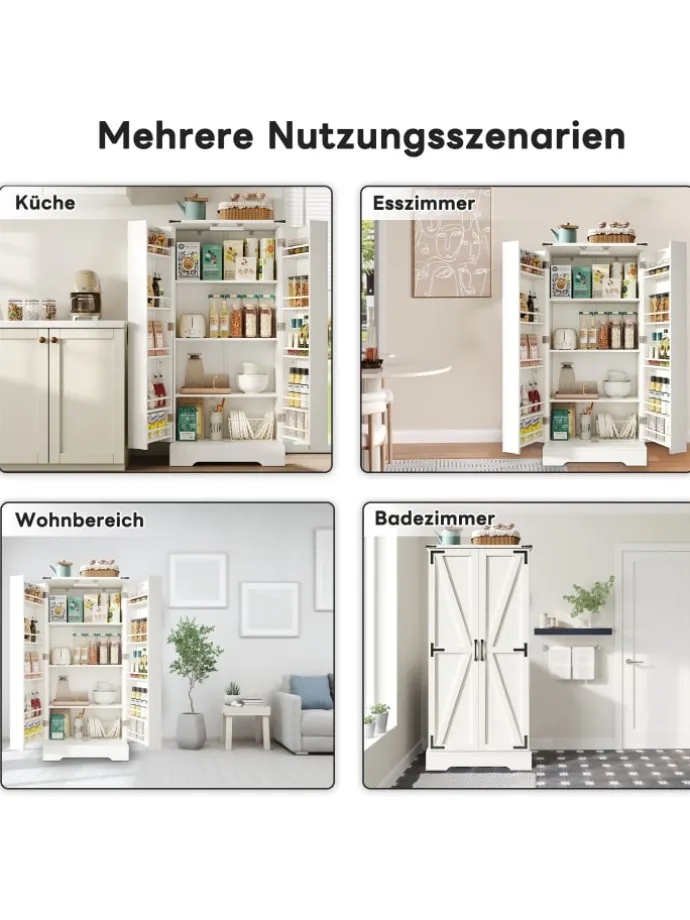 128.5cm LED Küchenschrank mit 2 Flügeltüren und Verstellbaren Regalen