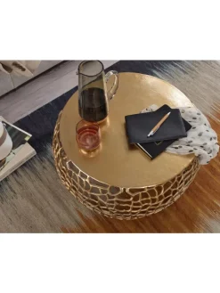 Couchtisch Ast-Design | Metall Gold, 66x66cm, Rund in Gold