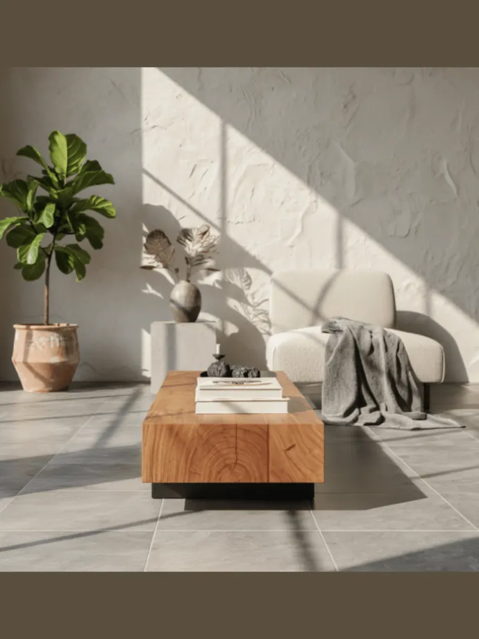 Couchtisch 115x22x44cm Massivholz / Metall Sofatisch, Design