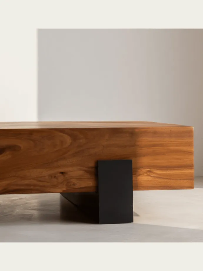 Couchtisch 115x22x44cm Massivholz / Metall Sofatisch, Design