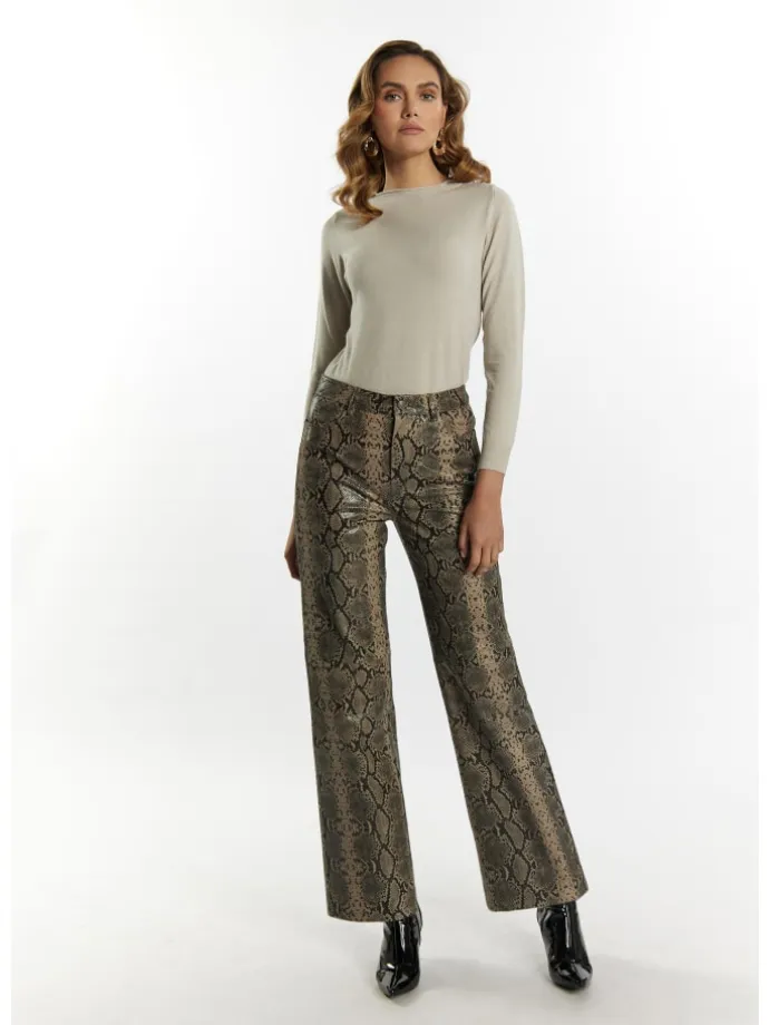 Damen Lederhose in Beige Schlange