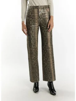 Damen Lederhose in Beige Schlange