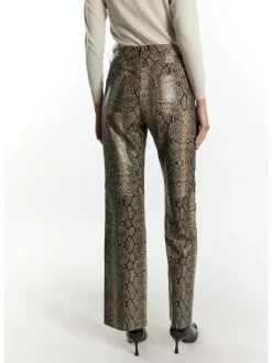 Damen Lederhose in Beige Schlange