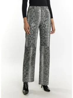 Damen Lederhose in Grau Schlange