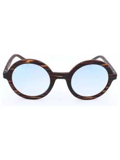 Damen-Sonnenbrille in Dunkelbraun-Gelb/ Hellblau
