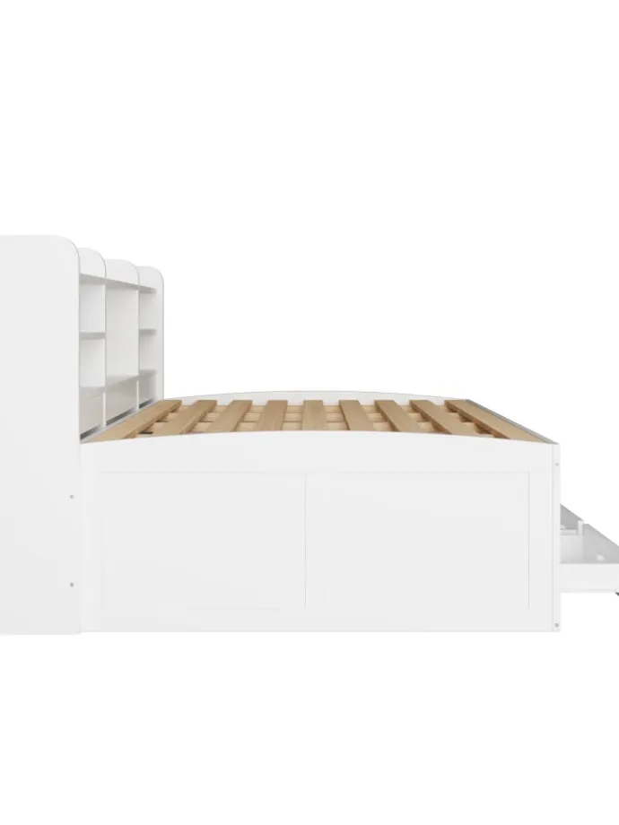Daybett in Weiß 140x200 cm mit LED USB und 3 Schubladen ohne Matratze