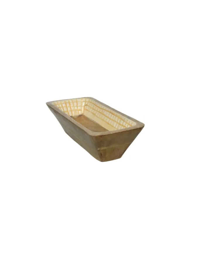 Dekoschale aus Mangoholz in terracotta/weiß - L: 30cm