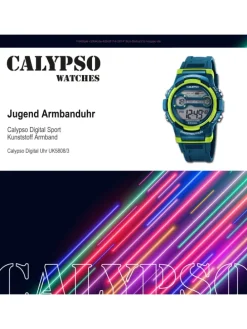 Digital-Armbanduhr Calypso Digital dunkelblau, hellgrün groß (ca. 40mm)