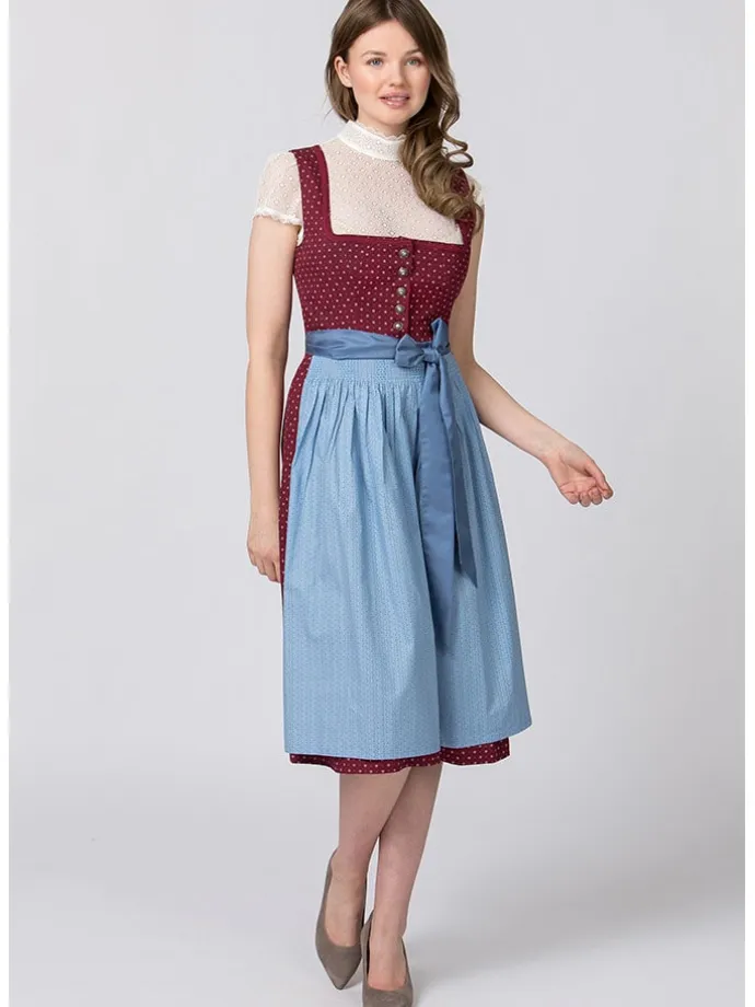 Dirndl "Julina" in Bordeaux/ Hellblau