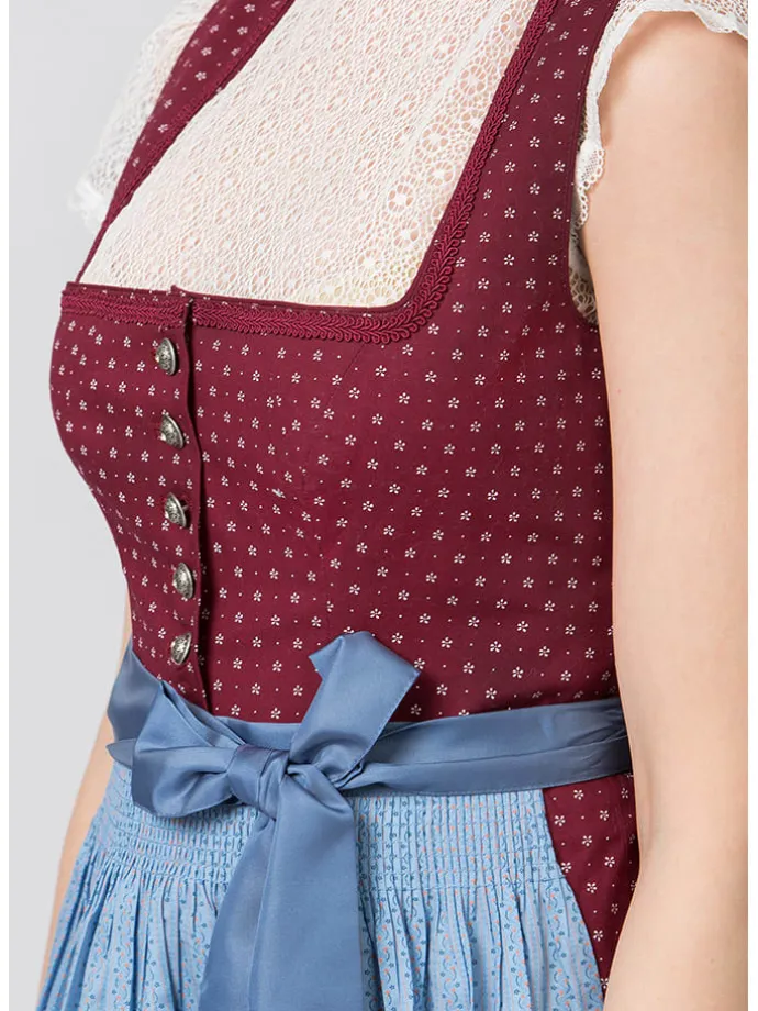 Dirndl "Julina" in Bordeaux/ Hellblau
