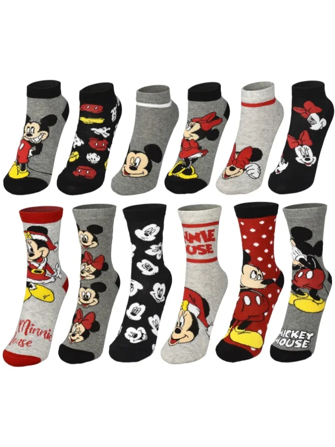 Disney Minnie Mouse Socken Adventskalender 12 Paar kurz und lang in Mehrfarbig