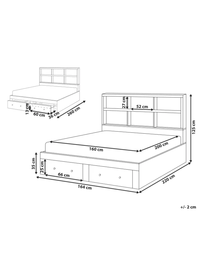 Doppelbett TARARE in Weiß - (W) 164 x (H) 125 x (L) 220 cm