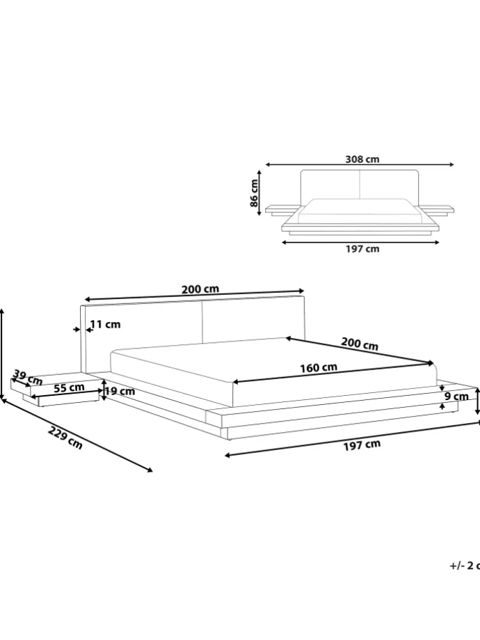 Doppelbett ZEN in Braun/Weiß - (W) 308 x (H) 86 x (L) 229 cm