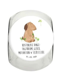 Dose Hund Kleeblatt mit Spruch in Weiß
