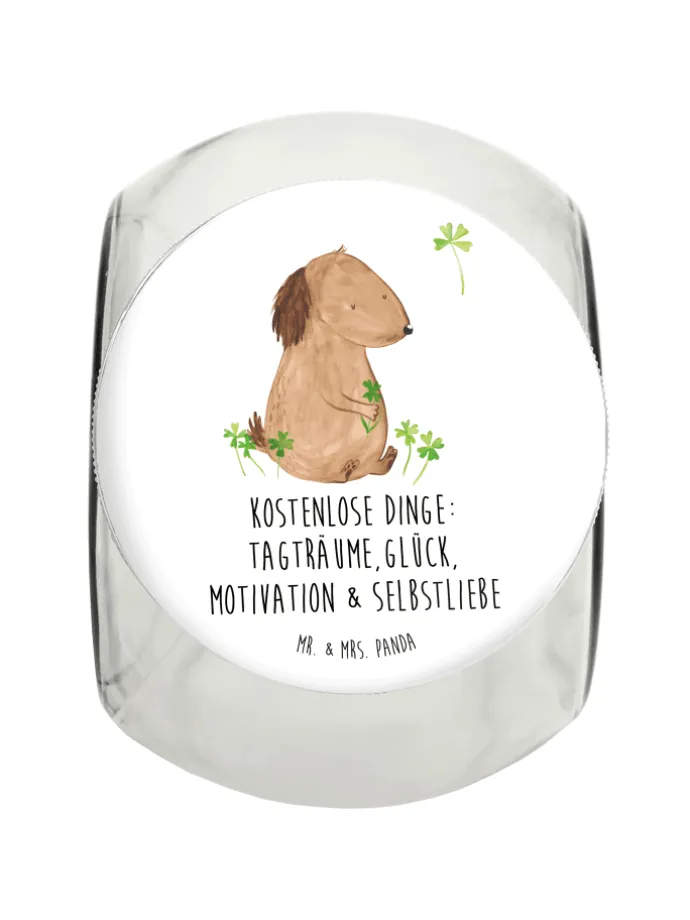 Dose Hund Kleeblatt mit Spruch in Weiß