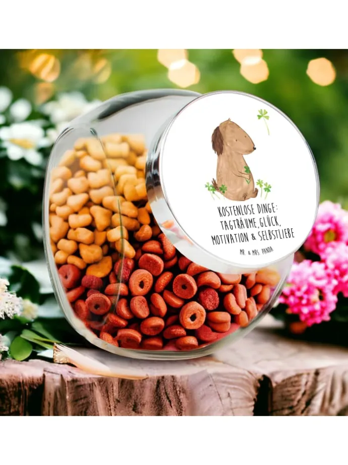 Dose Hund Kleeblatt mit Spruch in Weiß