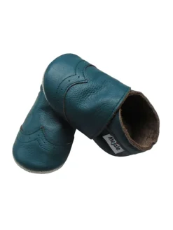 Dunkelgrüne Baby Leder Krabbelschuhe, mit rutschfester Sohle – Wellenmuster