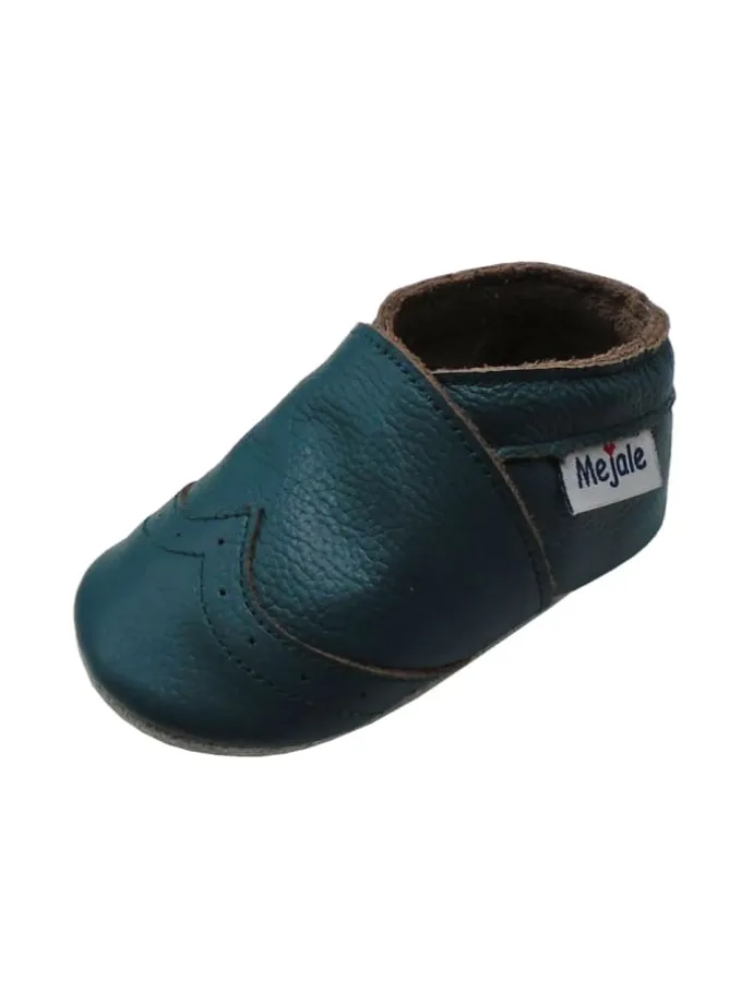 Dunkelgrüne Baby Leder Krabbelschuhe, mit rutschfester Sohle – Wellenmuster