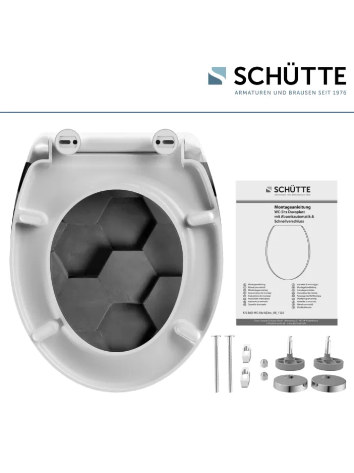 Duroplast WC-Sitz GREY HEXAGONS, mit Absenkautomatik und Schnellverschluss
